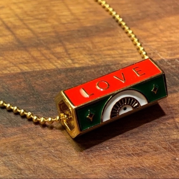 Love Charm Necklace in Red White and Green 18k Ball Chain - Picture 2 of 5